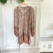 Load image into Gallery viewer, Arnhem Size 8 Long Sleeve Short Dress Paisley RRP $169 Boho Floral Beige
