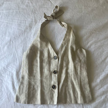 Load image into Gallery viewer, RRP $109 Barefoot Blonde Palm Beach Linen Natural Oatmeal Halterneck Waistcoat top Size 10
