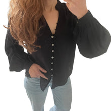 Load image into Gallery viewer, Ezra Blu Black Shirt Blouse Size 6 - 8 RRP $79 Work Business Balloon Sleeves
