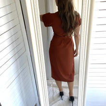Load image into Gallery viewer, Missguided Size 8 Brown Copper Wrap midi dress RRP $79 Autumn Business

