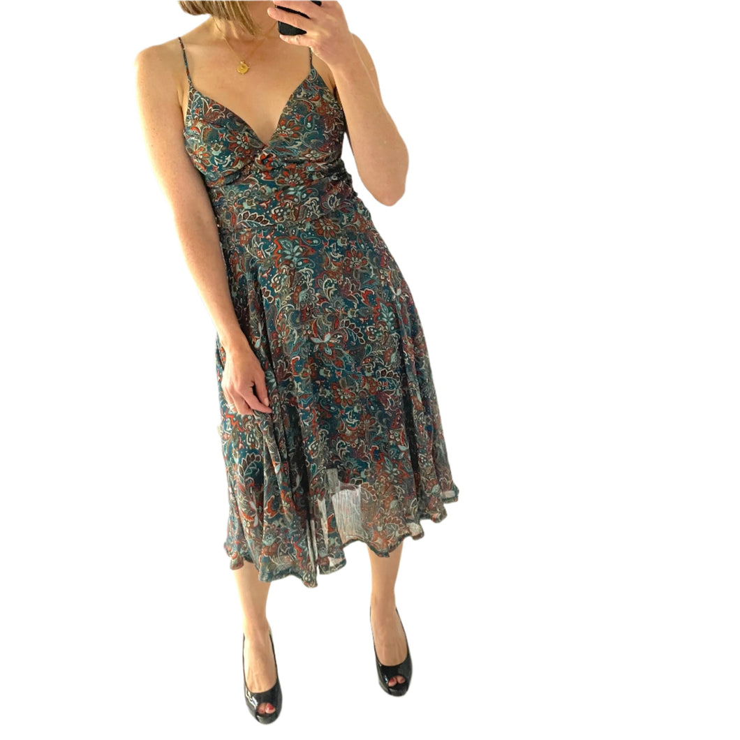 Alive Girl Size 8 Green Dress RRP $59 Paisley Boho Midi Cocktail