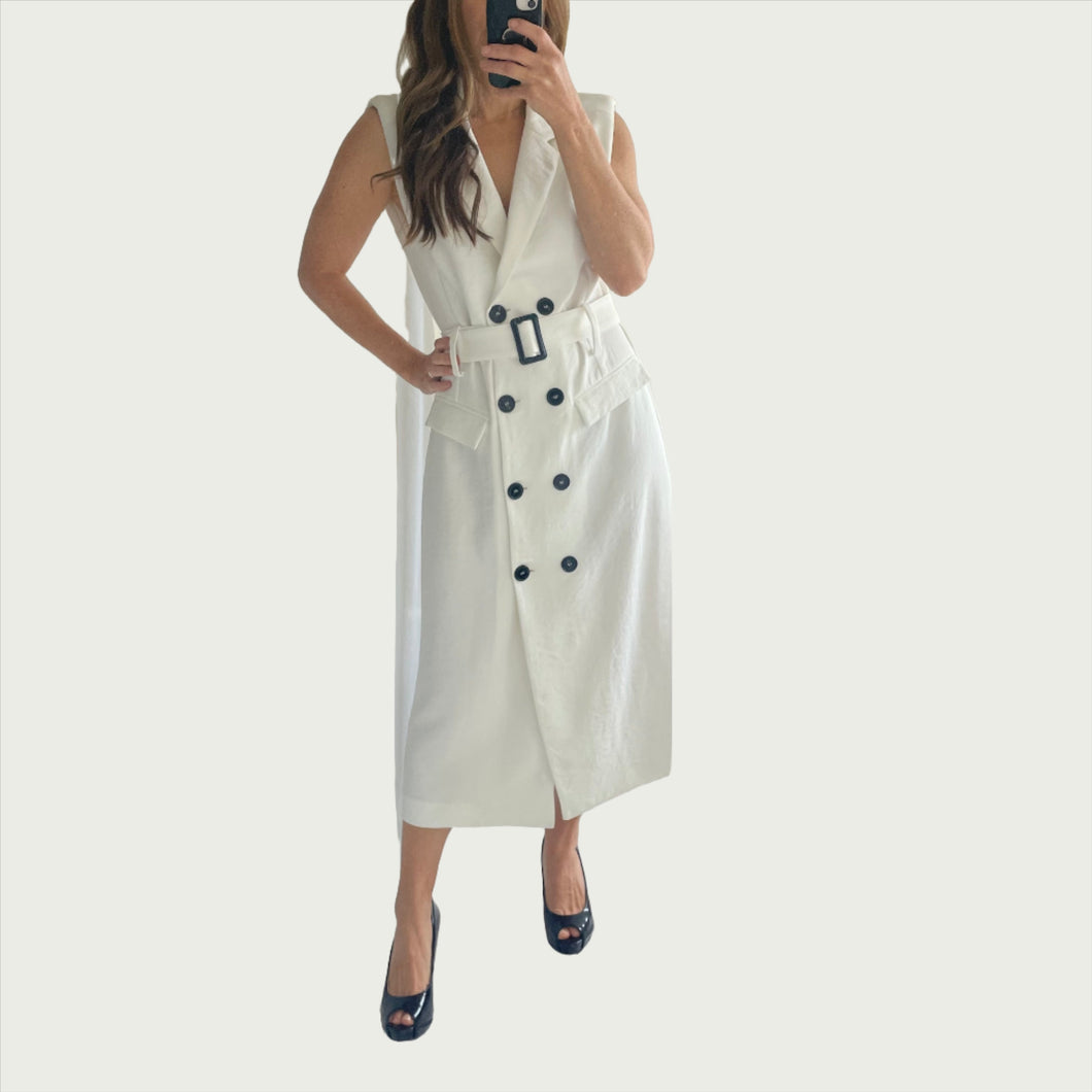 Zara Size 10 White Dress Vest Midi RRP $149 Belt Business Work