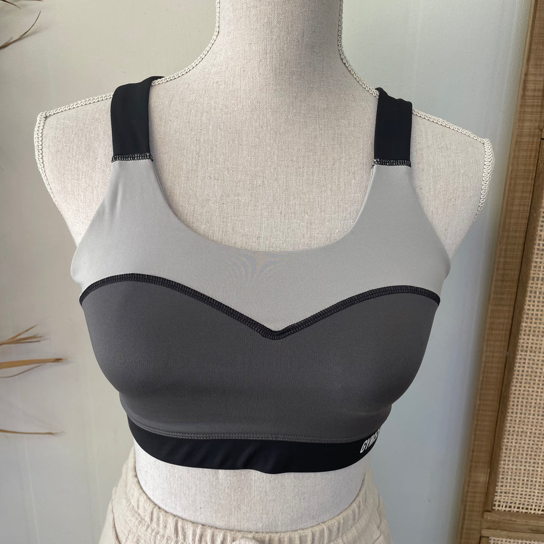 Gymshark Size 8 Small RRP $50 Grey Black Sports bra Crop