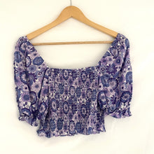 Load image into Gallery viewer, Sportsgirl Top Smocked Purple Floral Retro Boho Size AU 6 / US 2
