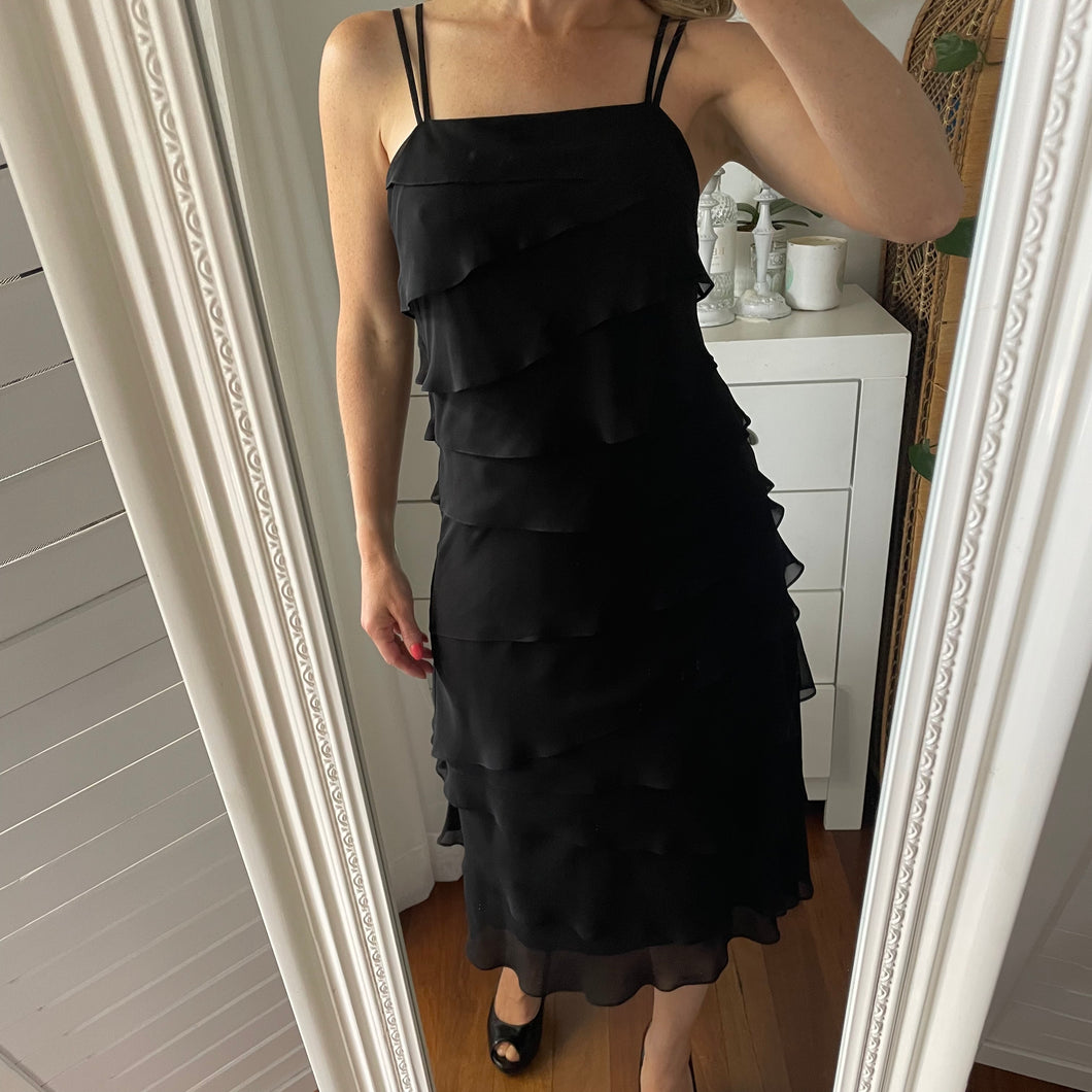 Keisha Size 8 Black Midi Tiered Dress RRP $149 Formal Cocktail