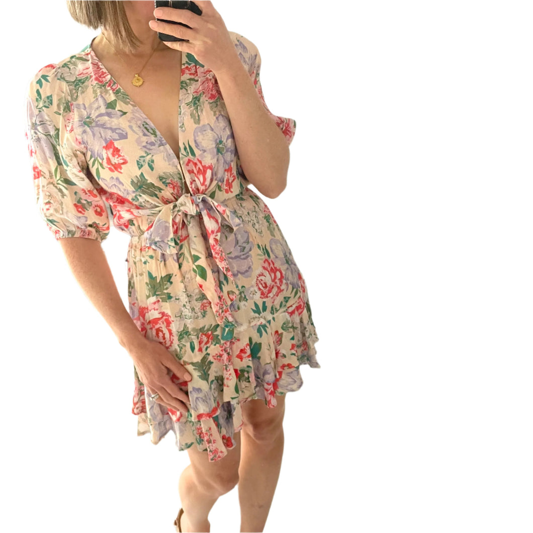 Kivari Size 8 - 10 Pink Floral Short Dress RRP $229 Cocktail Party Summer