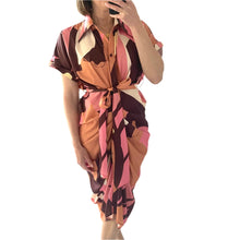 Load image into Gallery viewer, Rivir Size 10 Pink Abstract Midi Button up Dress Business Work Office
