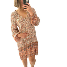 Load image into Gallery viewer, Arnhem Size 8 Long Sleeve Short Dress Paisley RRP $169 Boho Floral Beige
