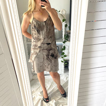 Load image into Gallery viewer, Majesstic Silk Size 12 Dress Beige Grey RRP $110 Short Cocktail Formal

