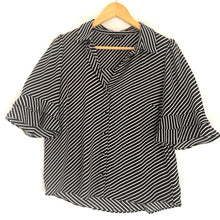 Load image into Gallery viewer, Portmans Size 10 Black White Stripe Ruffle Sleeve Shirt $79 Business Work
