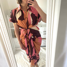 Load image into Gallery viewer, Rivir Size 10 Pink Abstract Midi Button up Dress Business Work Office
