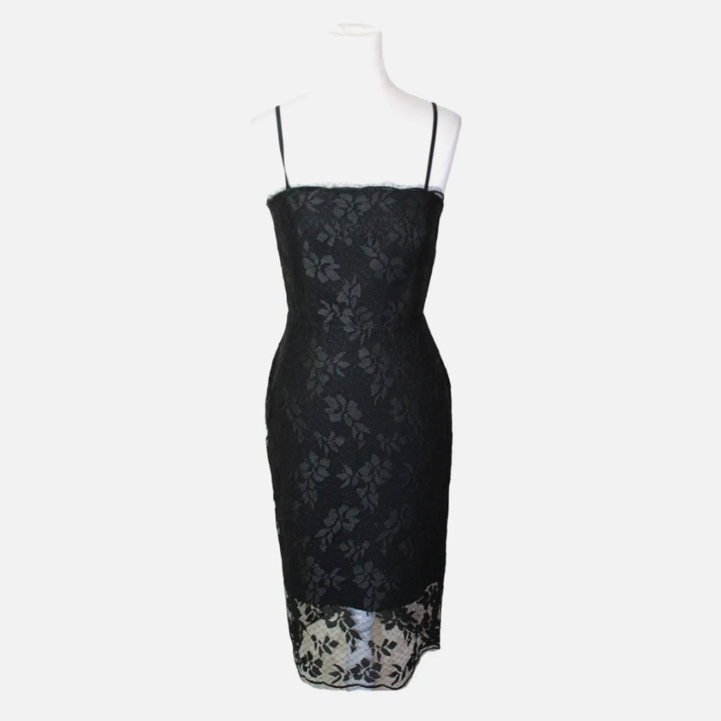 Size 6 BEC AND BRIDGE Black Lace Cocktail Pencil Dress with removable straps below the Knee length