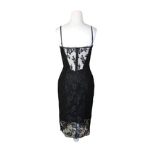 Load image into Gallery viewer, Size 6 BEC AND BRIDGE Black Lace Cocktail Pencil Dress with removable straps below the Knee length
