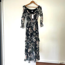 Load image into Gallery viewer, Sheike Size 6 Ava Floral Midi Dress RRP $189 Black Winter Ruffle Chiffon Formal
