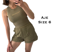 Load image into Gallery viewer, AJE Athletica Size 6 Khaki Green Shorts Ribbed Top RRP $215 Gym Activewear
