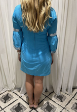 Load image into Gallery viewer, SMALL Blue Sequin 3/4 Bell Sleeve Dress
