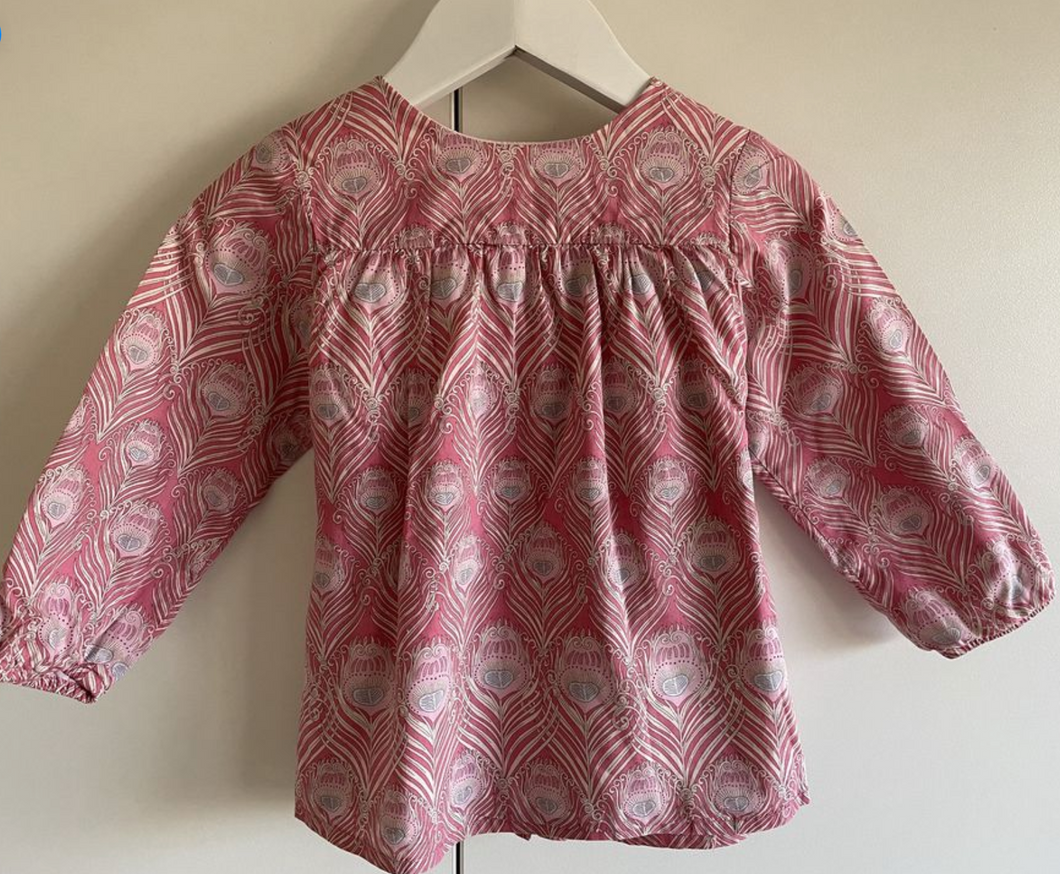 Size 2 FRED BARE Boho Paisley Pink Long Sleeve Blouse Shirt Girls