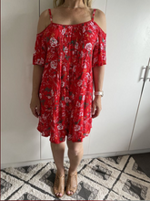 Load image into Gallery viewer, Size 14 LILLY LOVES Red Dress Drop Shoulder Knee Length Floral
