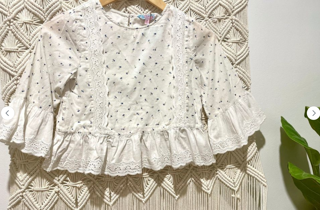Size 8 TAHLIA by Minihaha White Boho Floral Lace Crochet Top Blouse Shirt